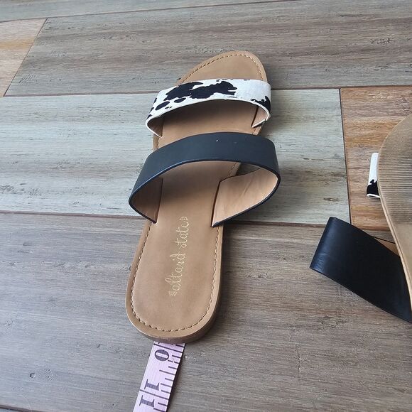 Altard State Cow Print Black Two-Strap Flat Slides Sandals Size US 7.5 - Picture 5 of 7